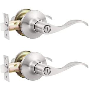 2-Pack Privacy Lever Door Handle Brushed Nickel with Lock Modern Keyless Hard... - Picture 1 of 8