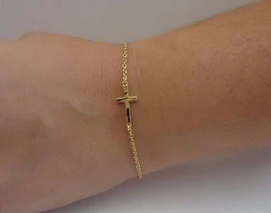PULSERA CRUZ LATERAL ORO AMARILLO 14K SOBRE PLATA DE LEY 925 / 8"" TOTAL - Imagen 1 de 6