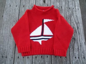 Molly Goggles ~ Boys Red Sailboat Sweater ~ Size 4-5 - Picture 1 of 5