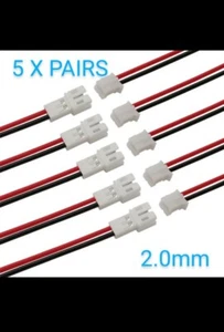 10Pcs Micro PH 2.0mm JST 2-Pin Male to female Connectors with 200mm wires - Picture 1 of 6