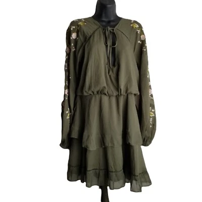 ASOS Design Floral Embroidered Cottagecore Dress Sz 10 NEW Olive Green Boho Midi - Image 1 of 4