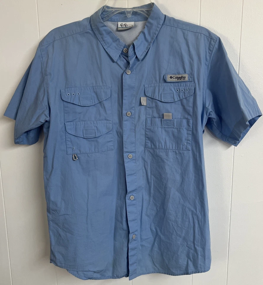 Columbia PFG Button Up Shirt Boys XL 18/20 Lt Blue SS Shirt Sleeve Vented - Image 1 of 4