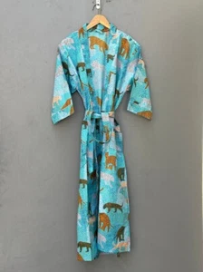 100% Cotton Kimono Handmade Leaf Print Kimono, Dressing gown, Bridesmaid Robe - Picture 1 of 12