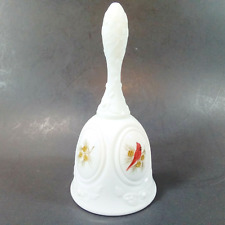 Fenton White Milk Glass Bell Hand Painted Cardinal Signed Charlotte Smith