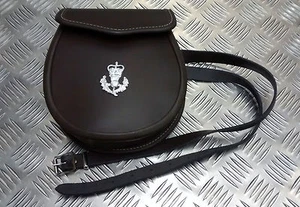 Genuine British Military Issue Brown Leather Day Sporran / Purse With Strap - Picture 1 of 11