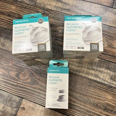 NANOBEBE Breastmilk Baby Bottle 1 Pk 5 Oz Grey 0m+ Lot Of 2 Plus Adapter Set - Image 1 of 3