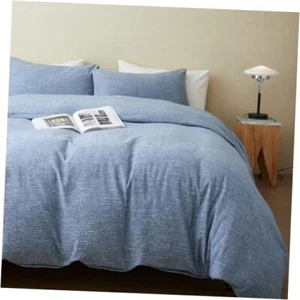 Stonewashed Cotton/Linen Duvet Cover Queen, 3-Piece Comforter Cover Set, - Picture 1 of 7