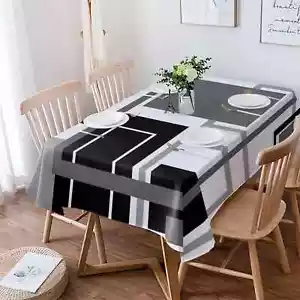 Abstract Geometric Squares Black Grey Tablecloth Dining Tablecloth Home Decor - Picture 1 of 38