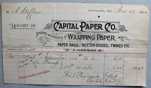 Capital Paper Co. Wrapping Paper Butter Dishes ~ 1894 LETTERHEAD Indianapolis IN - Picture 1 of 2