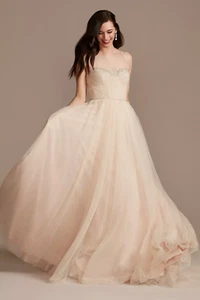 Pleated Bodice Tulle Strapless Plus Wedding Dress by DB Studio - Picture 1 of 3