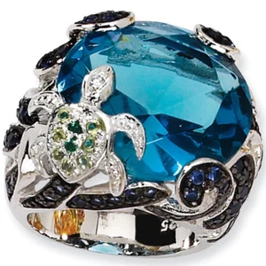 Anillo Tortuga Circonita Cúbica Topacio Azul Plata de Ley de Cheryl M Talla 6 - Imagen 1 de 10