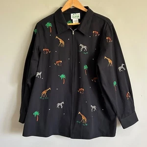 Quacker Factory Womens 1X Embroidered Animals Jacket Safari Zoo Resort Travel - Picture 1 of 6