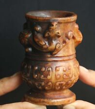 Old natural jade hand-carved statue of dragon bottle pot
