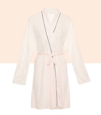 Eberjey Women's "The Wrap Robe" Blush Sorbet Pink w/ Navy Blue Trim Size L/XL - Image 1 of 4