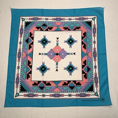 Bandana azul aguamarina con estampado geométrico nativo Springs Industries azteca suroeste Foto 1 de 4