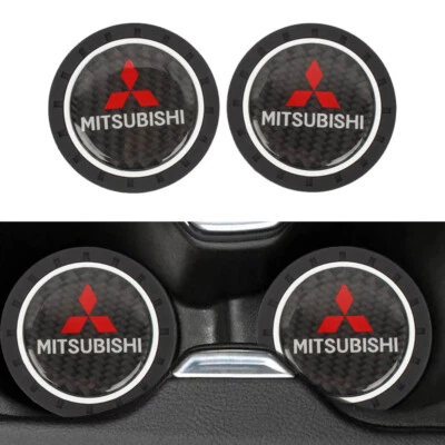 2PCS Universal MITSUBISHI Silicone Carbon Fiber Car Cup Holder Pad Mat Anti-Slip - Image 1 of 4