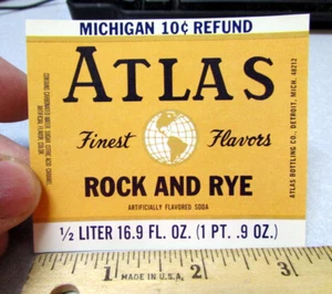 Vintage Original UNBENUTZT Etikett Atlas Rock & Rye, Atlas Abfüllung Detroit Michigan - Bild 1 von 1