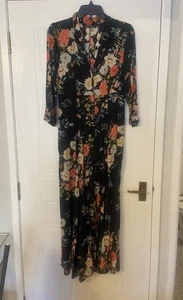 Zara Premium Collection Black Floral Midi Maxi Shirt Dress Pockets Blogger M - Picture 1 of 9