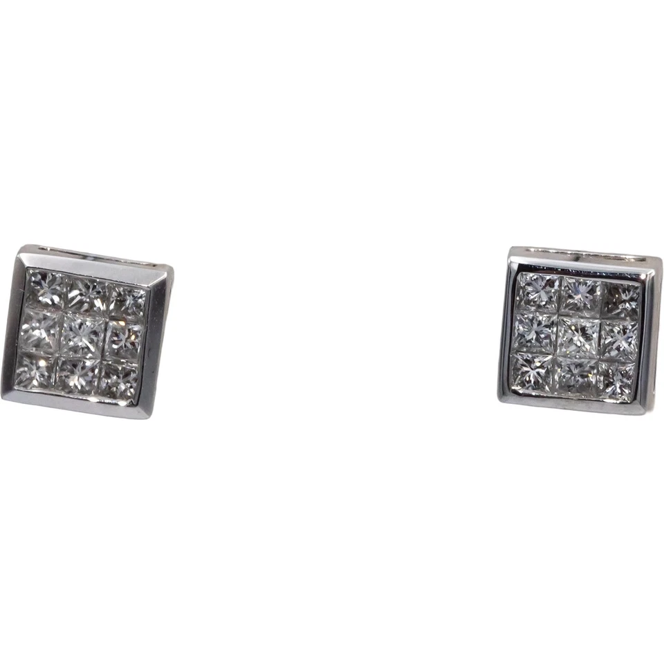 10k White Gold Princess Cut Diamond Cluster Square Stud Earrings 1.0CT - Image 1 of 4