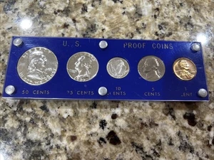 1955 U S MINT PROOF SET-Franklin Half,Washington Quarter,Dime,Nickel,L  Penny. - Picture 1 of 8
