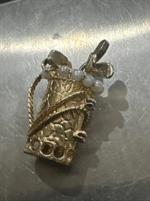 Colgante vintage de oro de 14 quilates zafiro rubí y perla bolsa de palos de golf 4,8 g Foto 1 de 4