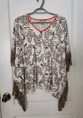 DEMOCRACY Womens Shawl Wrap Poncho Sweater Tassel trimmed Cotton Size S - Image 1 of 4