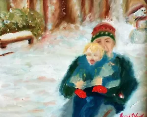 Pupazzo di neve slitta, 10"x8", stampa edizione limitata - Foto 1 di 12