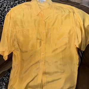 The Limited Yellow Silk Shirt M button Up Short Sleeve Blouse, Two pockets - Picture 1 of 5