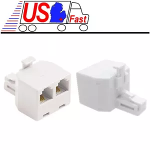 RJ11 6P4C 1 Male to 2 Female Telephone Phone Line Splitter T Adapter White - Picture 1 of 1