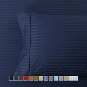 Paire de taies d'oreiller 100 % coton ensemble de taies d'oreiller rayées standard ou roi damas - Photo 1/14