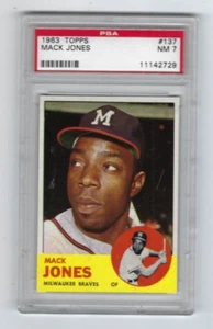 Tarjeta de béisbol 1963 Topps #137 Mack Jones, Milwaukee Braves clasificada PSA 7 centrada - Imagen 1 de 2