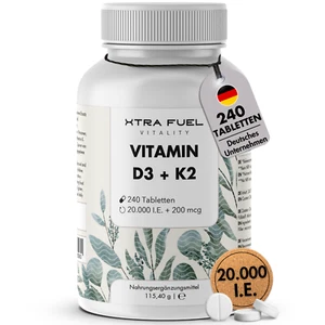Vitamina D3 + K2 - 240 Comprimidos 20.000 UI + 200mcg - 100% puro y alta dosis - Imagen 1 de 12