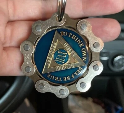 OG Alcoholics Anonymous Keychain Gray Chain AA Chip Holder Biker Recovery Men - Image 1 of 4