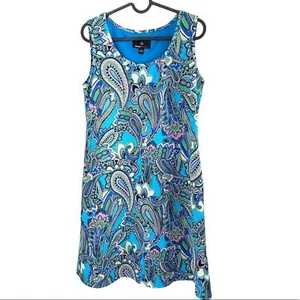 RONNI NICOLE sleeveless Retro Paisley Sheath Dress preppy S cerulean blue midi - Picture 1 of 5