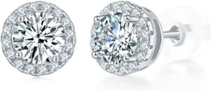 Moissanite Diamond Stud Earrings for Women- 925 Sterling Silver Lab Created - Picture 1 of 3
