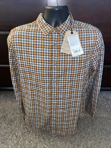 NWT prAna LOS FELIZ Flannel Long Sleeve Shirt Pecan Pie Brown Plaid Small - Picture 1 of 6