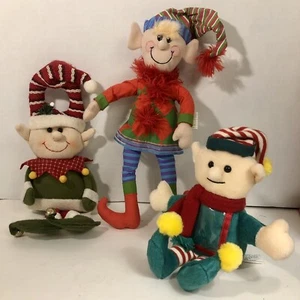 Three Larger Christmas Elf Decor Plush Items Door Hanger, Poseable, Photo Holder - Picture 1 of 2