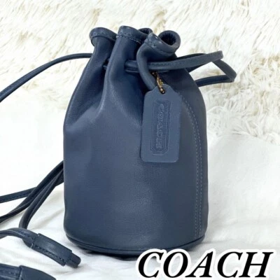 Винтажная сумка-ведро Old Coach Mini из Японии синяя серая на шнурке 4144 подлинная - Изображение 1 из 4