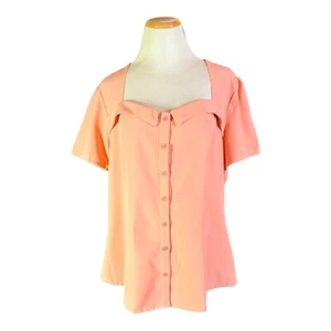 Belle Poque Size 2XL Pink Short Sleeve Blouse Retro Sweetheart Neckline - Picture 1 of 10
