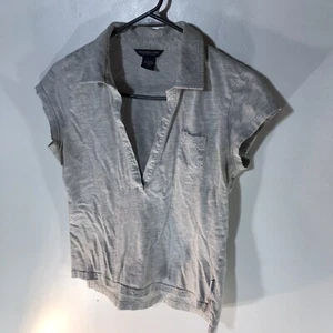 Vintage Abercrombie & Fitch Gray Low Cut Cropped Shirt Juniors Size L - Picture 1 of 5