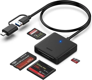 Memory Card Reader 4 in 1 USB 3.0 and USB-C to SD Micro SD MS CF Card Reader - Picture 1 of 9