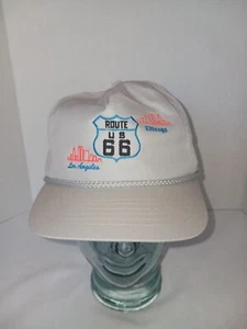 Vintage US Route 66 Highway Gray Hat Cap Chicago Los Angeles Leather Strap Back - Picture 1 of 6