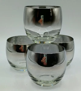 Vintage Set 4 Silver Ombre Fade Mercury Roly Poly 10 Oz. Rocks Glasses Barware - Picture 1 of 10