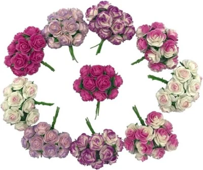 100 pcs Mini Rose Mixed Pink Colors Mulberry Paper Flower Wedding Handmade Card - Image 1 of 4