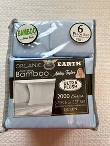 Organic Earth Bamboo Deep Pocket Sheet QUEEN 2000 Series 6 Piece Set -Light Blue - Picture 1 of 5