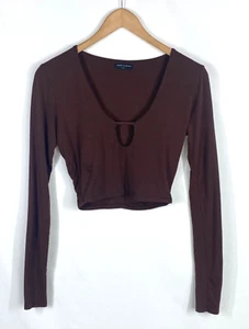 Naked Wardrobe Womens Crop Top Brown Long Sleeve V Neck Sz M - Picture 1 of 10