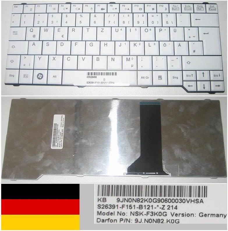 Tastiera Qwertz Tedesca Fujitsu M7400 Pro V2000 NSK-F3K0G 9J.N0N82.K0 Bianco - Immagine 1 di 1