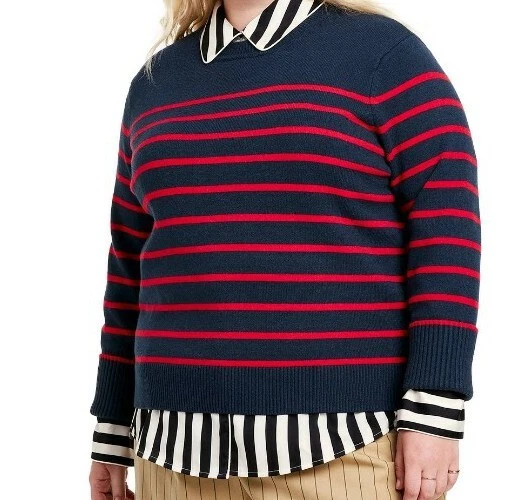 Woman's Plus SIZE Striped Crewneck Sweater -La Ligne X Target Navy/Red 1X