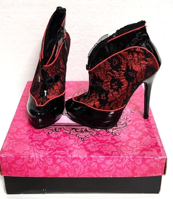 Ellie Size 6 Twilight Black and Red Lace 1" Platform 5" Heel Booties - Image 1 of 4