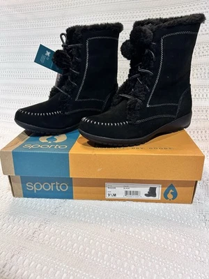 NIB Sporto Maggie Women Winter Boots Sz 9.5M Black Suede Thermolite Lightweight - Image 1 of 4
